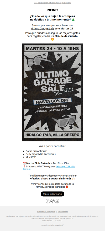 🎄 Último GARAGE SALE del año! • Este Martes 24 hasta 60% Off! 🕶️✨