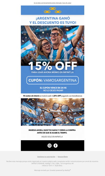 🇦🇷 ¡Argentina ganó! Tenés 15% OFF 🎉