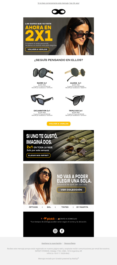 ¿Todavía lo estás pensando? 👀 Aprovechá el 2x1 en tus gafas favoritas