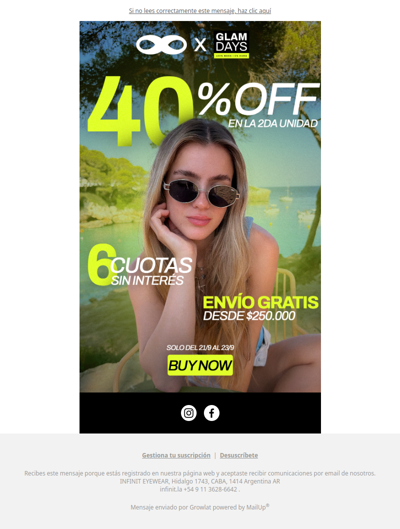 🟢¡Llegó Glam Days! 40% OFF en la segunda👓