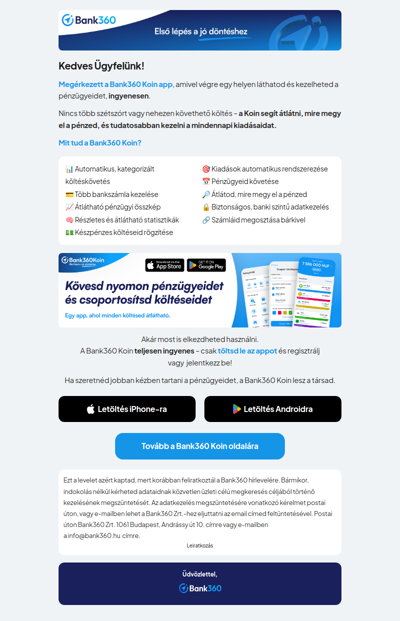 🥳 Megérkezett a Bank360 Koin - a saját pénzügyi asszisztensed 💸