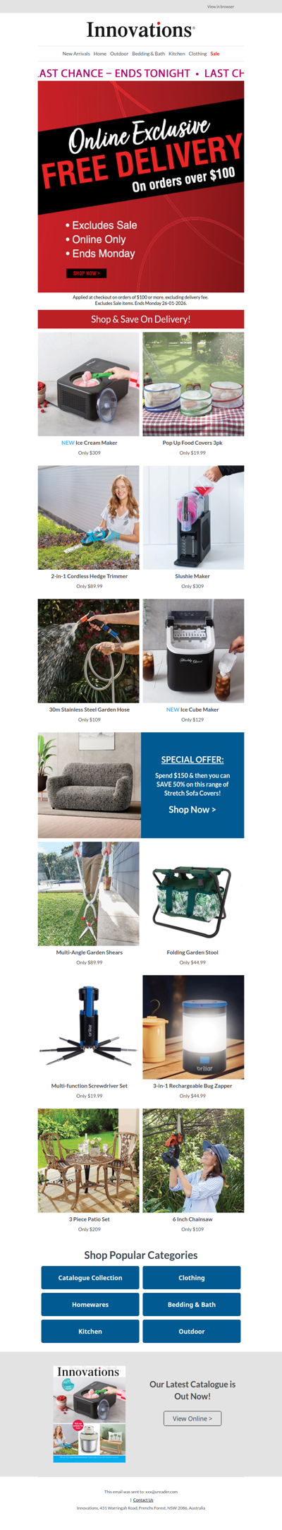 ⏳ Last Chance: FREE Delivery Over $100 Ends Tonight!