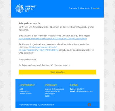 Ihr Newsletter Freischaltcode von Internet Onlineshop AG