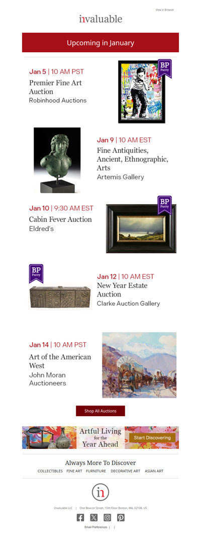 Your January Calendar: Fine Art, Antiquities & Decorative Art