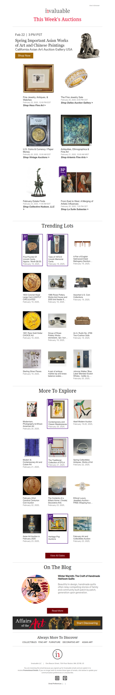 Featured Sales: Jewelry, Currency & Fine Art