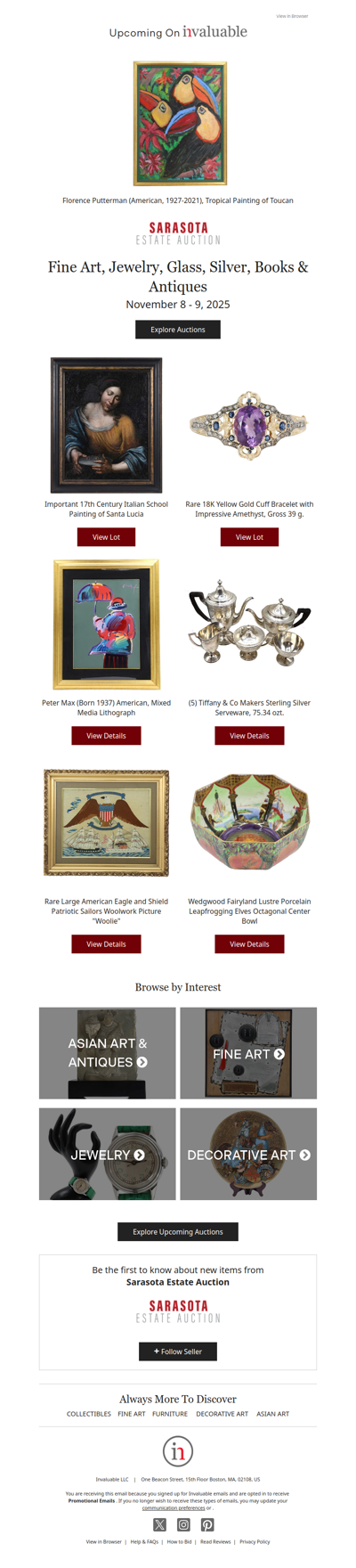 Fine Art, Jewelry, Glass, Silver, Books & Antiques