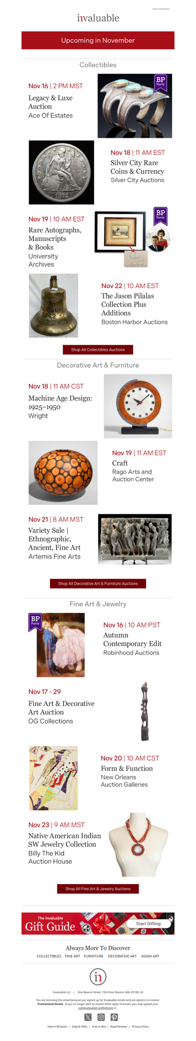 Your November Calendar: Collectibles, Jewelry & Fine Art