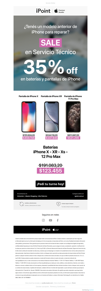 ¡35% OFF! 🤯 Resucitá tu iPhone: El mayor descuento en baterías y pantallas.