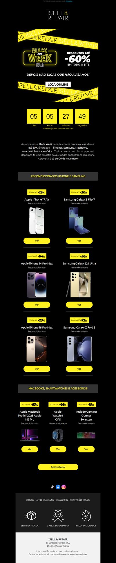 Pré-BlackWeek: até -60% em todo o site! 🔥