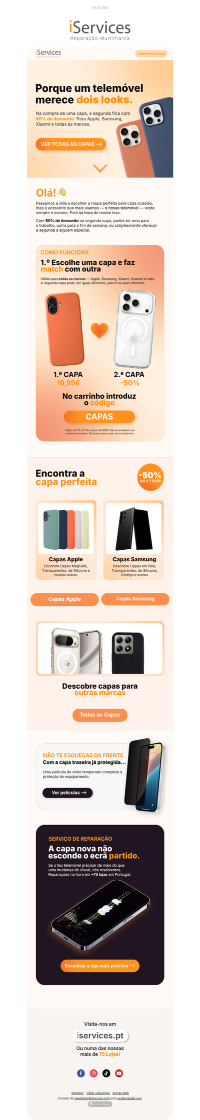🚨 Aproveita 50% de desconto na 2ª capa. Porque o teu smartphone merece dois looks ✌️