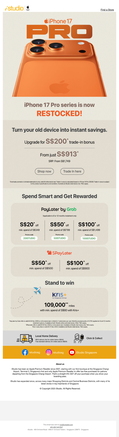 <ADV> iPhone 17 Pro series Restocked — Get yours now @ iStudio 📱🤩