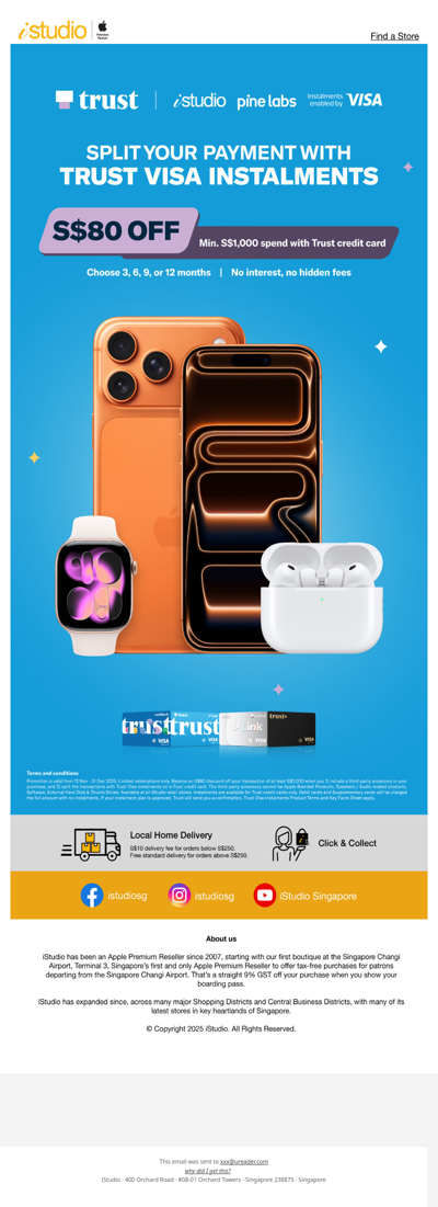 <ADV> Get S$80 off your purchase with Trust Visa Instalments @ iStudio 💳🤑