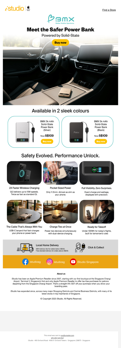 <ADV> Travel Safer. Charge Faster. Shop BMX Solid State Power Bank now @ iStudio 🔋⚡️