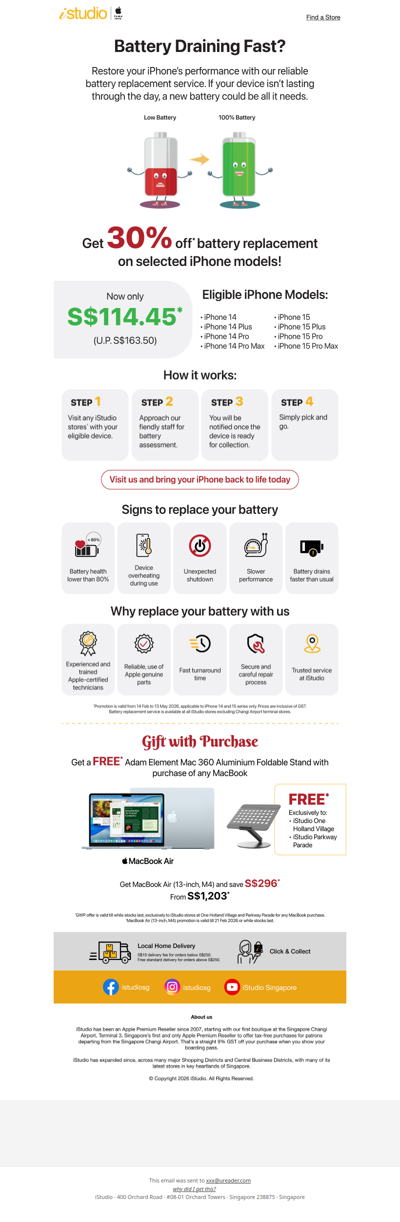 <ADV> Prosperity Savings: Get 30% off battery replacements & Free gift with any MacBook purchase! 🤩