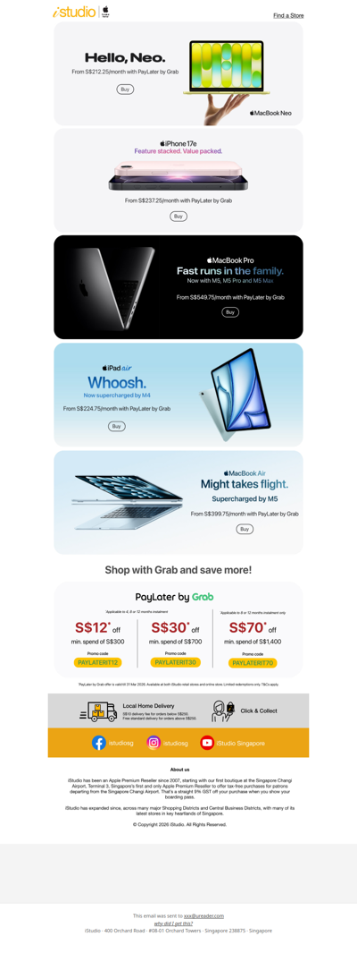 <ADV> Meet the new MacBook, iPhone 17e and iPad Air. Now available at iStudio ✨