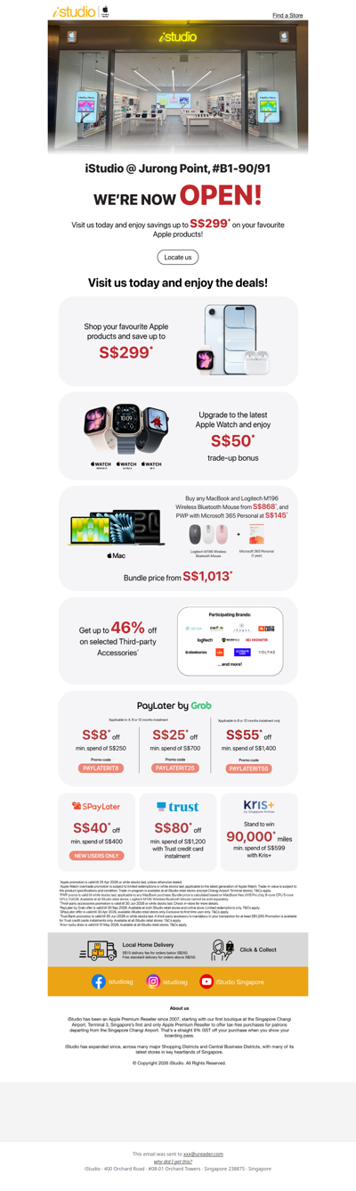 <ADV> We’re Open! Visit iStudio @ Jurong Point today and discover the special deals 🎊🤩