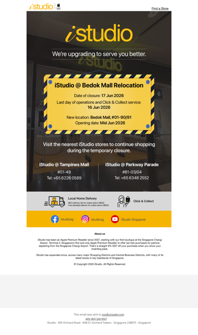 <ADV> iStudio @ Bedok Mall will be Relocating soon!