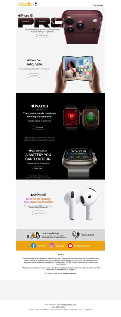 <ADV> Introducing iPhone Duo, iPhone 18 Pro, Apple Watch Series 12, Apple Watch Ultra 4 and AirPods 5 at iStudio.
