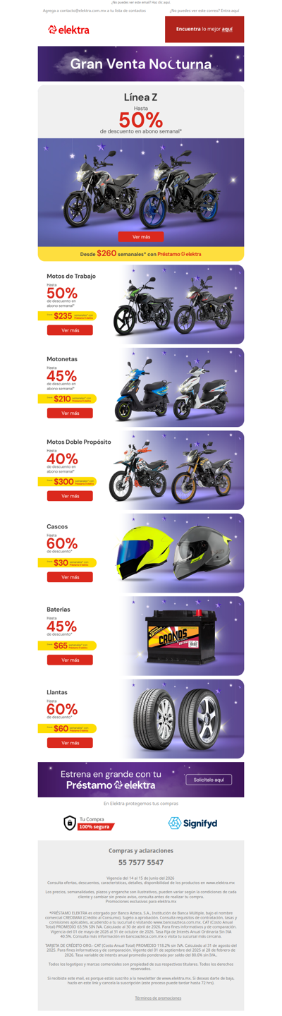 🏍️ Motos Línea Z: desde $260 semanales 🌙 Gran Venta Nocturna✨