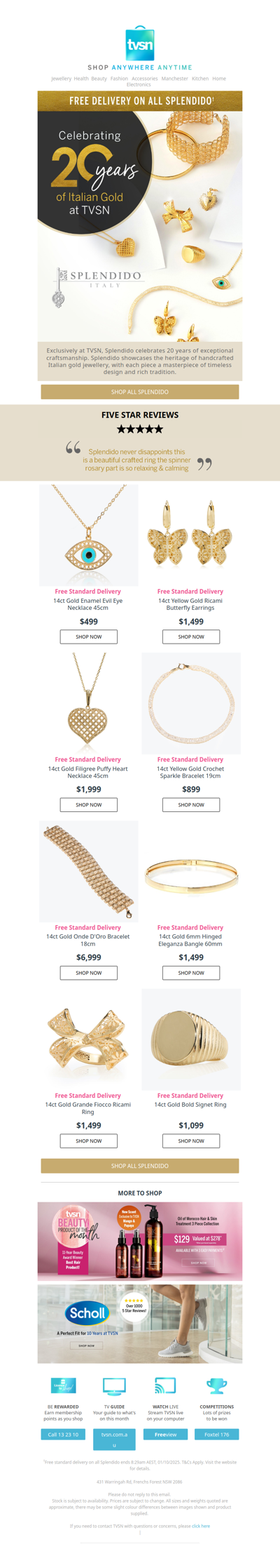 Splendido: Celebrating 20 Years at TVSN with Free Delivery*