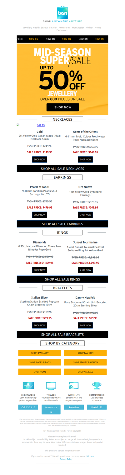 Up to 50% Off Jewellery in our Mid-Season Super/Sale*