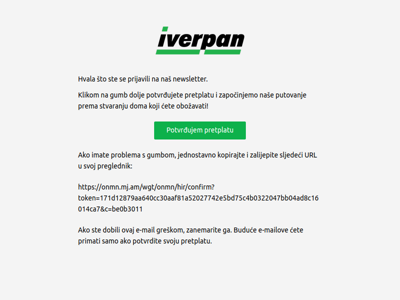 Iverpan - uspješna prijava na Newsletter listu