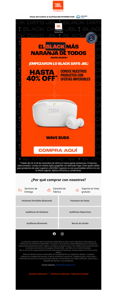 ¡Llegaron los black days! Lleva a casa el sonido auténtico JBL