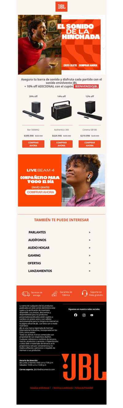 ⚽¡La fiesta del fútbol comienza ahora!🥅Aprovecha hasta 35% off en audio hogar🔊+ ENVÍO GRATIS