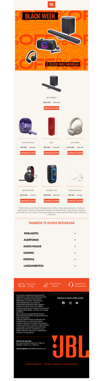 🔥Último día de Black Week en JBL⏳Tu sonido favorito con descuento + envío gratis desde $19.990🎶