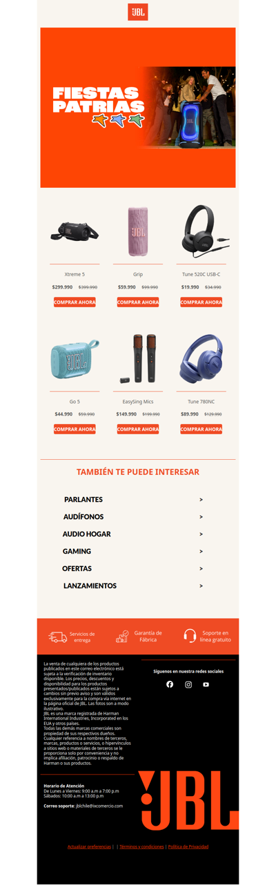 🎉La diversión no se detiene🕺¡Celebra con JBL y aprovecha envío gratis desde $19.990🎶