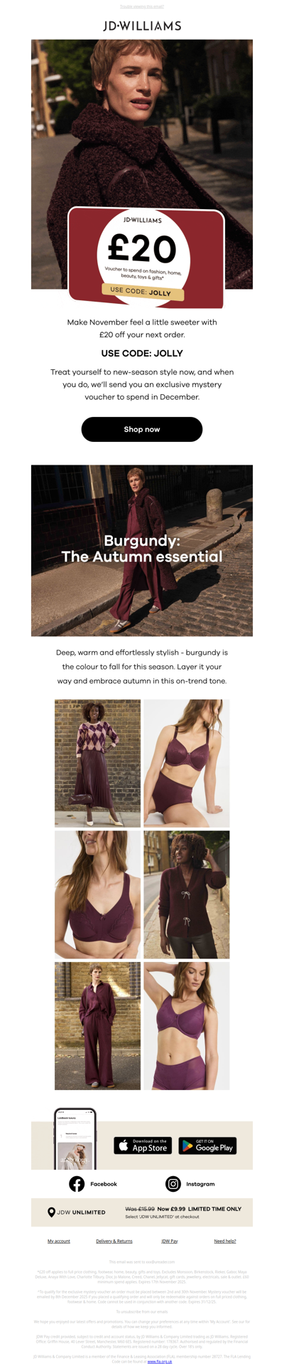 Burgundy season's here, and so is £20 off 🍁