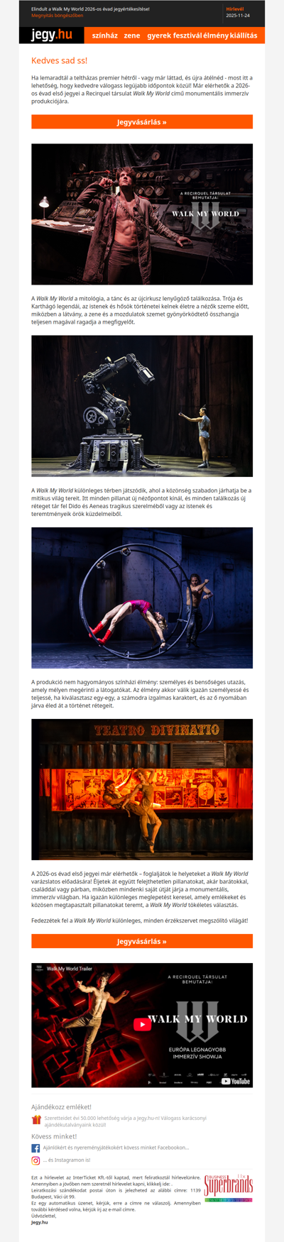 Elindult a Walk My World 2026-os évad jegyértékesítése!