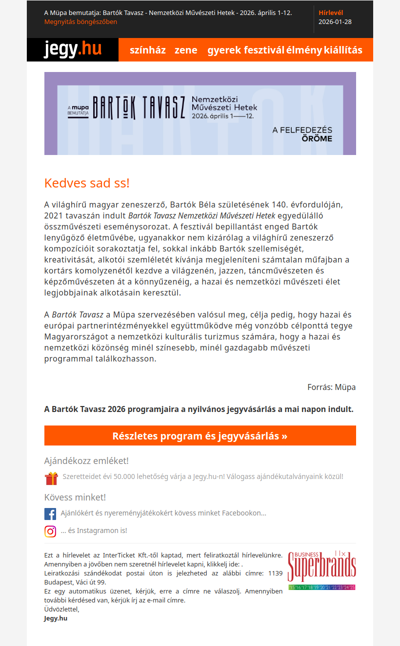 A Müpa bemutatja: Bartók Tavasz - Nemzetközi Művészeti Hetek - 2026. április 1-12.