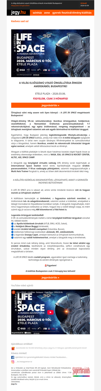 A világ elsőszámú utazó űrkiállítása érkezik Amerikából Budapestre!