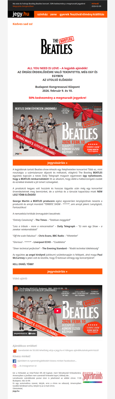 Ma este és holnap Bootleg Beatles koncert. 50% kedvezmény a megmaradt jegyekre!