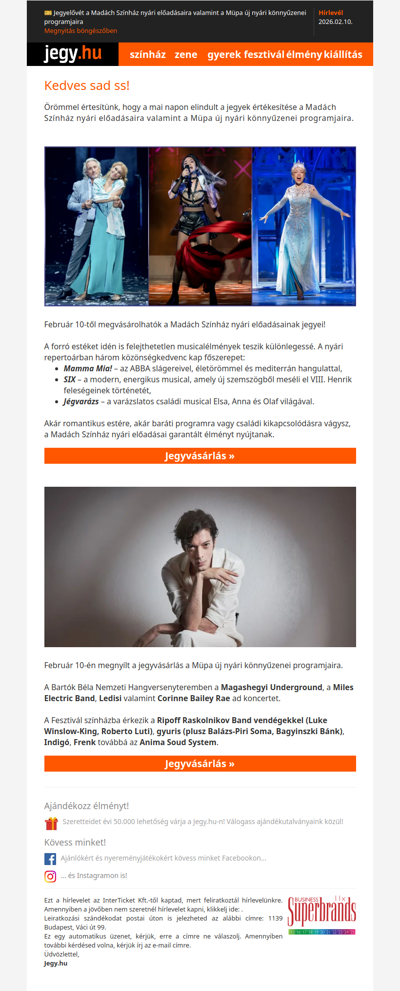 🎫 Jegyelővét a Madách Színház nyári előadásaira valamint a Müpa új nyári könnyűzenei programjaira