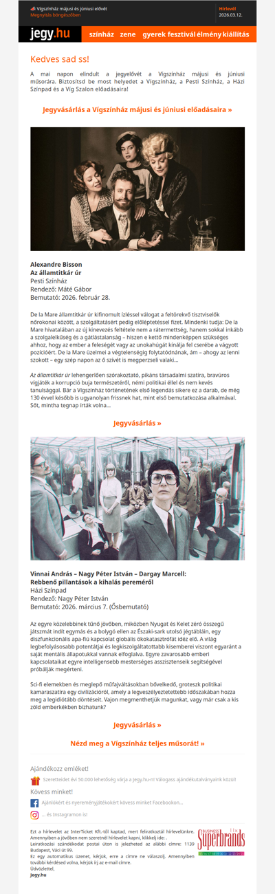 📣 Vígszínház májusi és júniusi elővét