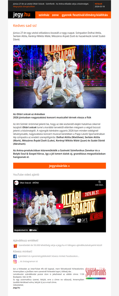 Június 27-én az utolsó Oltári Srácok - Szimfonik - Az Aréna előadás várja a közönséget.