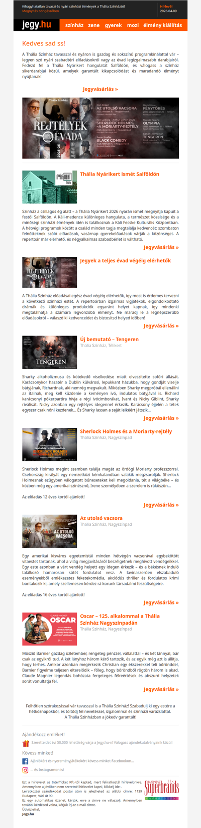 Kihagyhatatlan tavaszi és nyári színházi élmények a Thália Színháztól