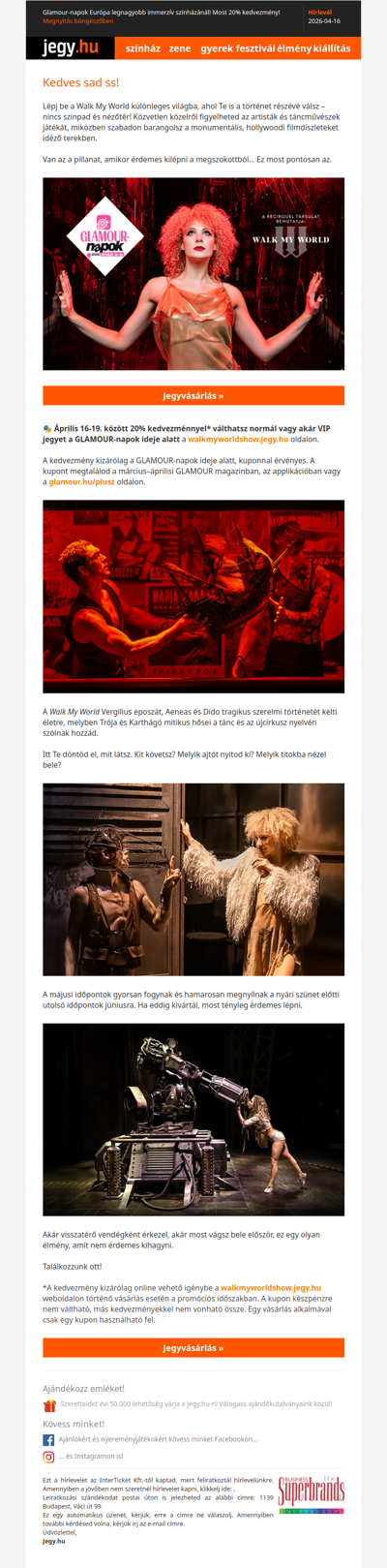 Glamour-napok Európa legnagyobb immerzív színházánál! Most 20% kedvezmény!