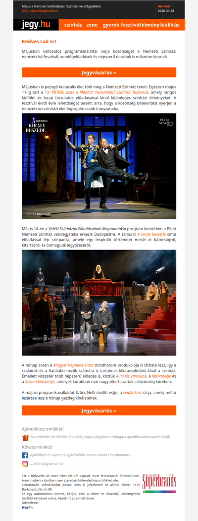 Május a Nemzeti Színházban: fesztivál, vendégjátékok