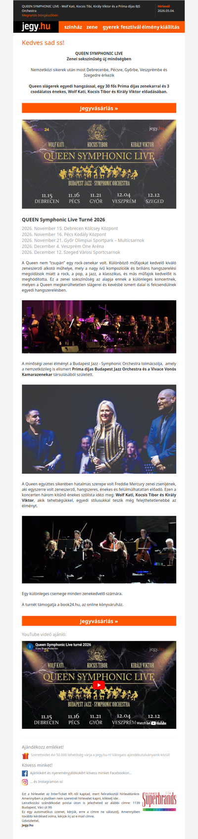QUEEN SYMPHONIC LIVE - Wolf Kati, Kocsis Tibi, Király Viktor és a Príma díjas BJS Orchestra