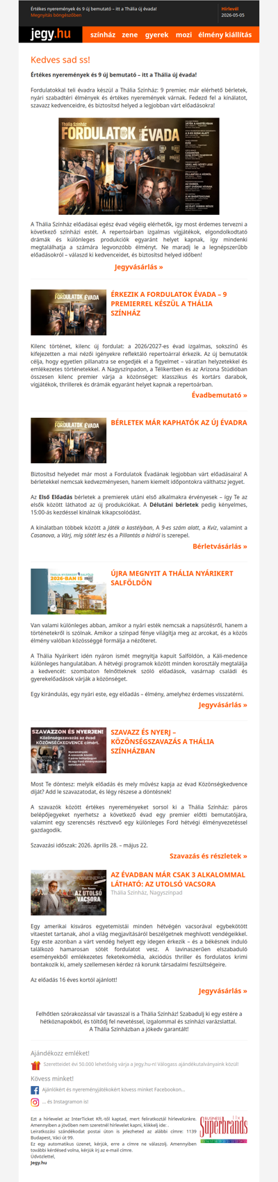 Értékes nyeremények és 9 új bemutató – itt a Thália  új évada!