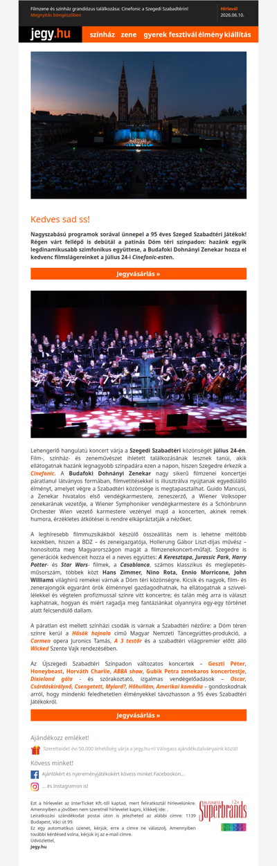 Filmzene és színház grandiózus találkozása: Cinefonic a Szegedi Szabadtérin!