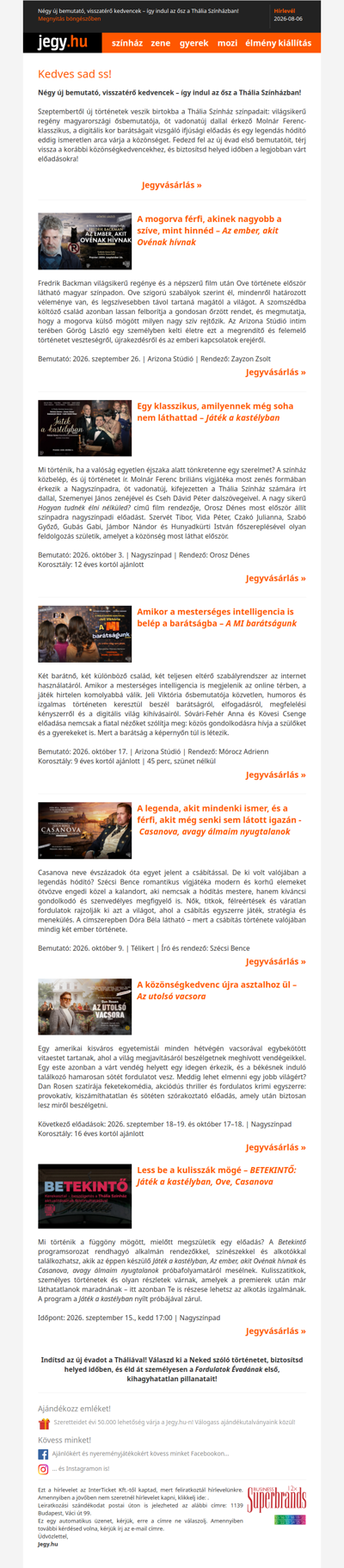 Négy új bemutató, visszatérő kedvencek – így indul az ősz a Thália Színházban!
