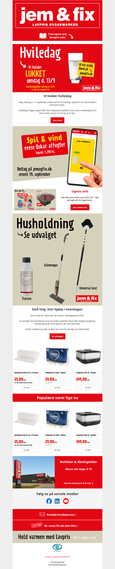 HUSK at alle butikker har lukket i dag