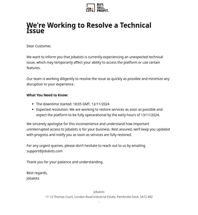 Service Alert: Unscheduled Downtime on Jobalots