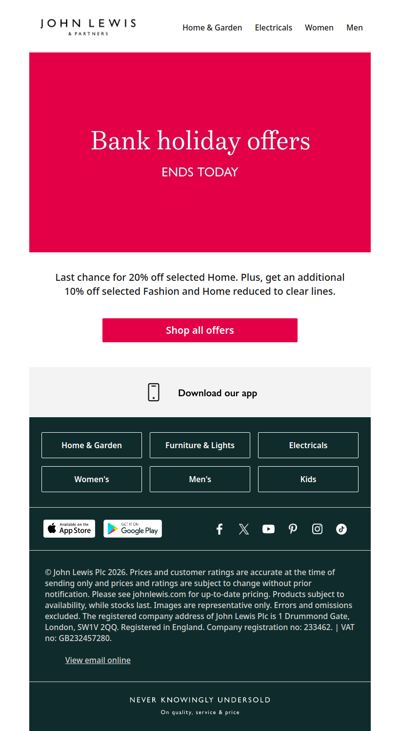 Ends today – 20% off selected Home