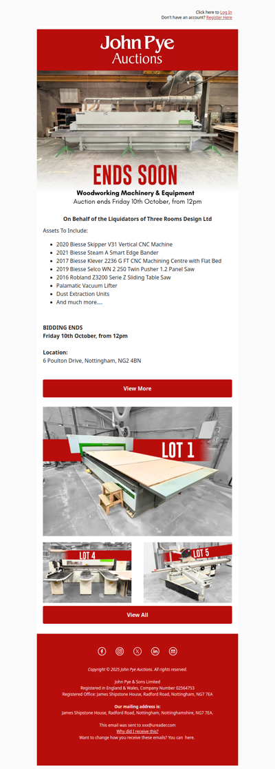 🚨ENDS TODAY: Woodworking Machinery