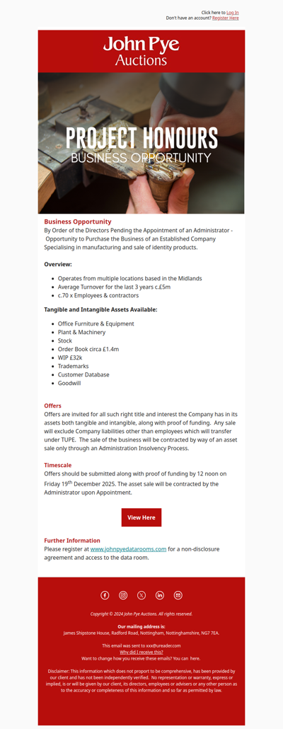 Business For Sale: Project Honours